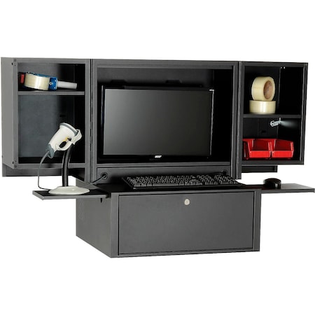 Global Industrial Countertop Fold-Out Computer Cabinet, Black 695428BK